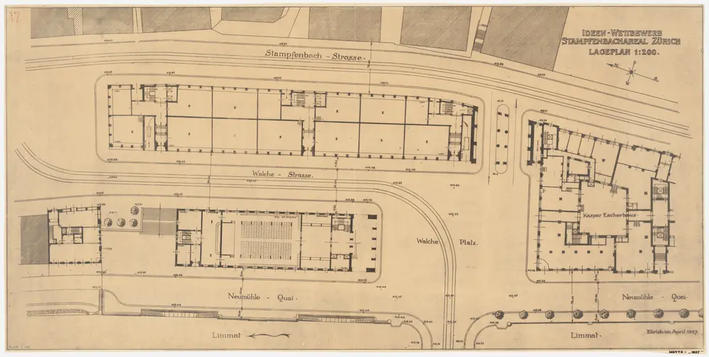 Zürich: Verwaltungsgebäude auf dem Stampfenbachareal; Projekt 1927; Situationsplan