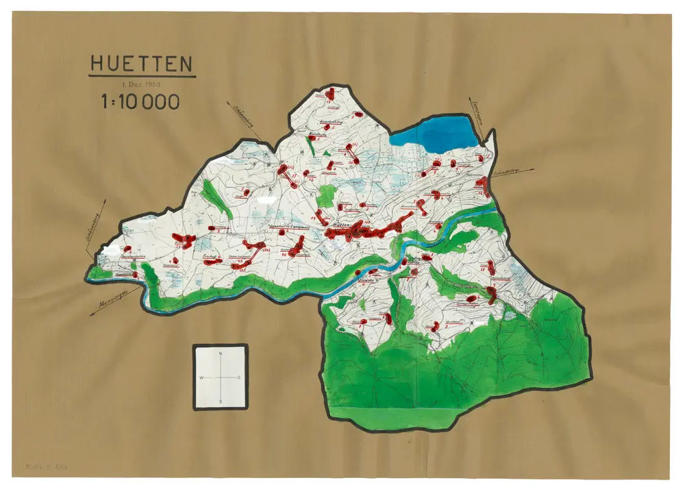 Hütten: Definition der Siedlungen für die eidgenössische Volkszählung am 01.12.1950; Siedlungskarte