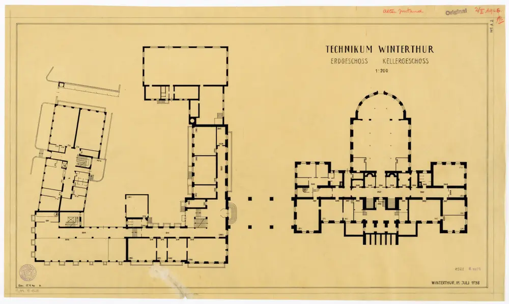 Winterthur: Technikum, Kellergeschoss und Erdgeschoss; Grundrisse (Nr. A 2)