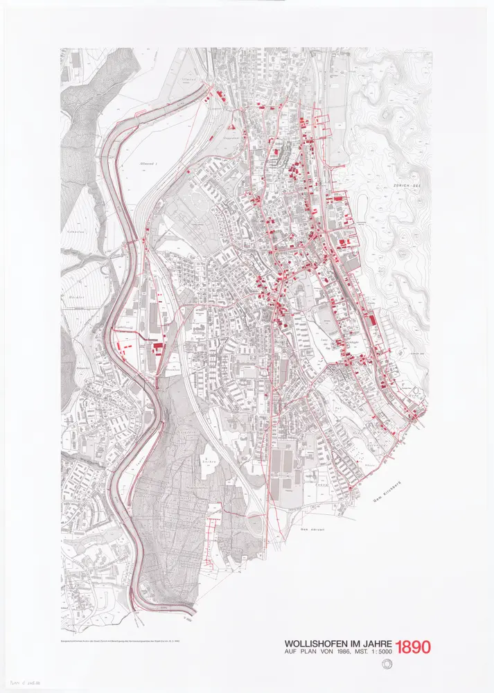 Historische Bauzustände der Zürcher Aussenquartiere in 48 Blättern: Wollishofen im Jahre 1890 auf einem Plan von 1986; Übersichtsplan