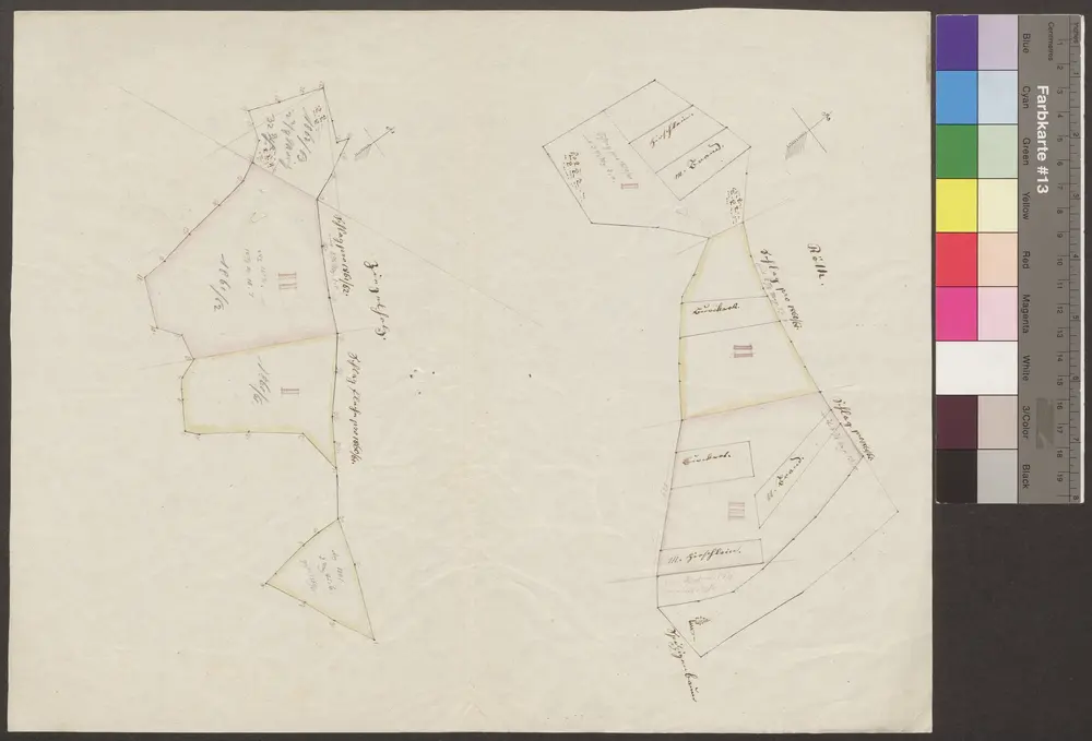 HZAN GA 100_Nr. 1073_ : Hollenbach?"Röth","Ziegelholz"; Forstkarte. Grundriss mit Schlagflächenangaben zwischen 1859 und 1863