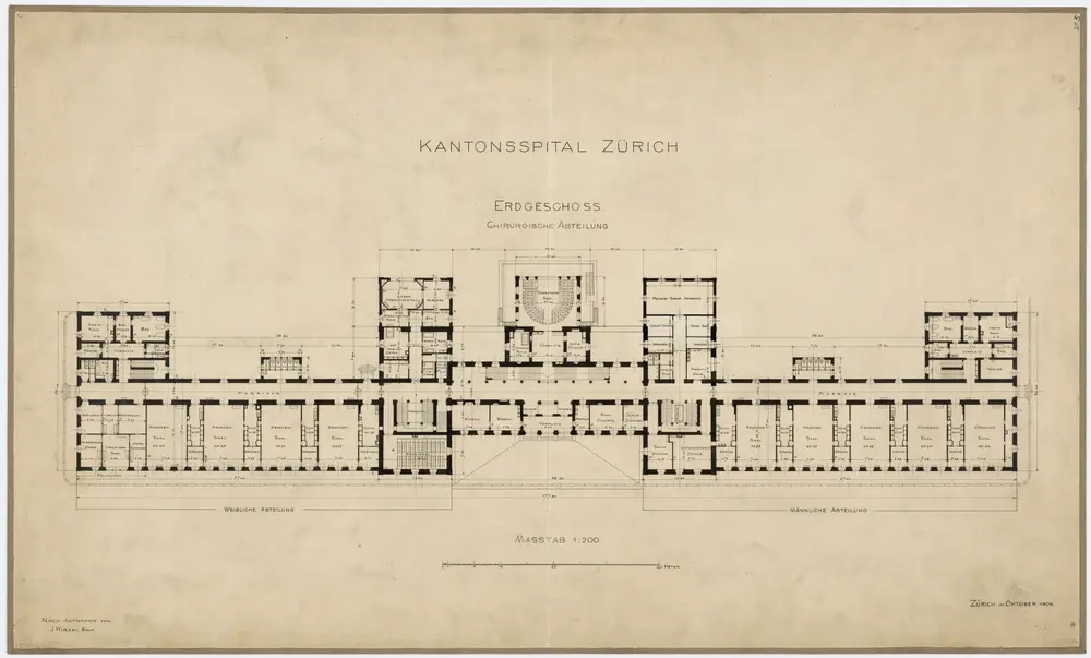 Zürich: Kantonsspital, Erdgeschoss, chirurgische Abteilung; Grundriss