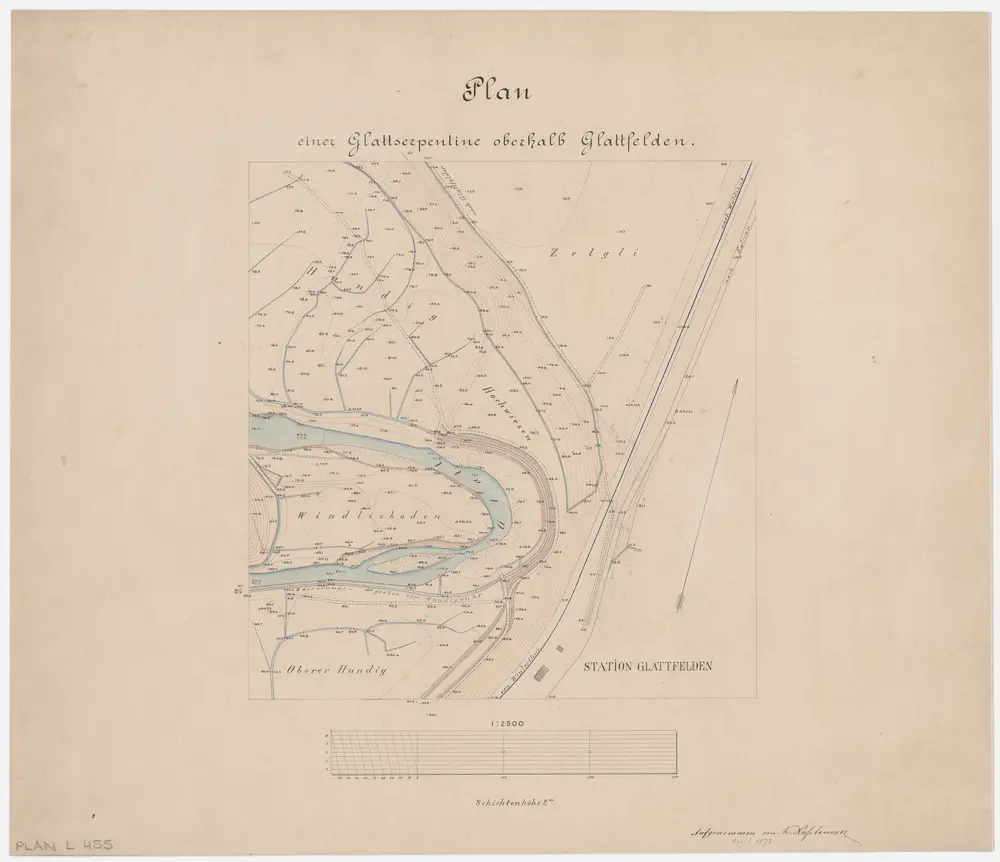 Glattfelden: Bei der Station in Glattfelden, Glattserpentine, vor der Korrektion; Grundriss