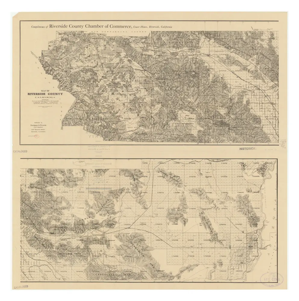 Map of Riverside County, California, showing sections, townships, ranch lines, and topography