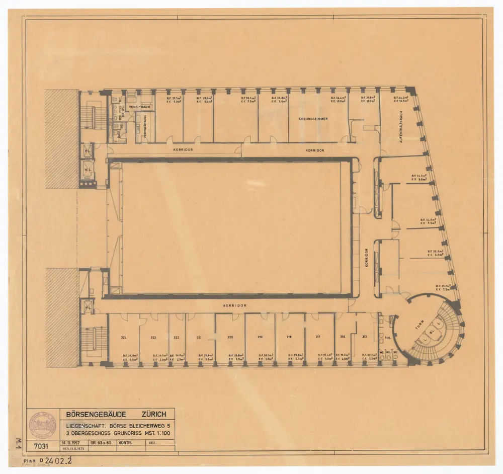 Börsengebäude, Bleicherweg 5: Grundrisse: 3. Stock; Grundriss