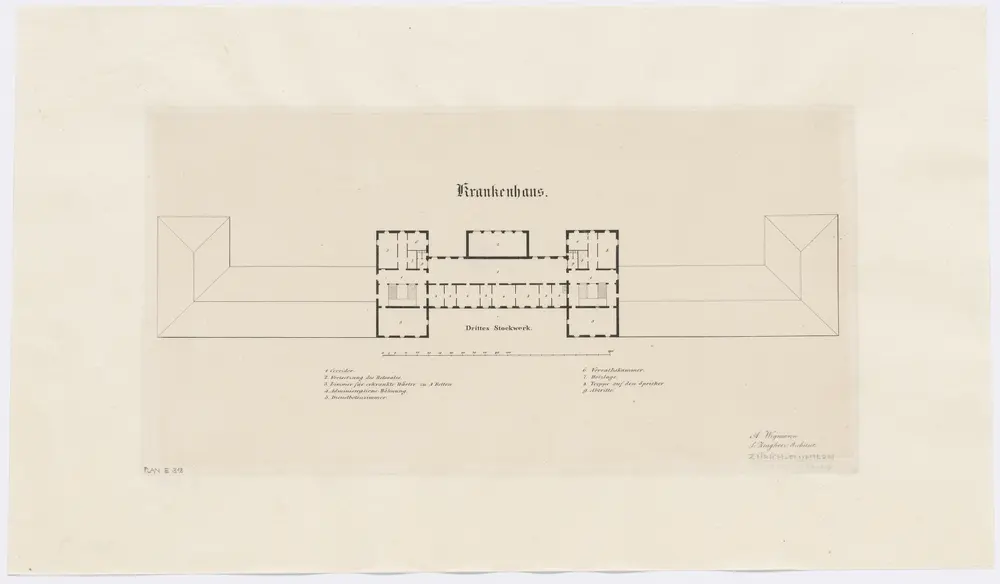 Fluntern: Projektiertes Kantonsspital, Hauptgebäude, 3. Stock; Grundriss