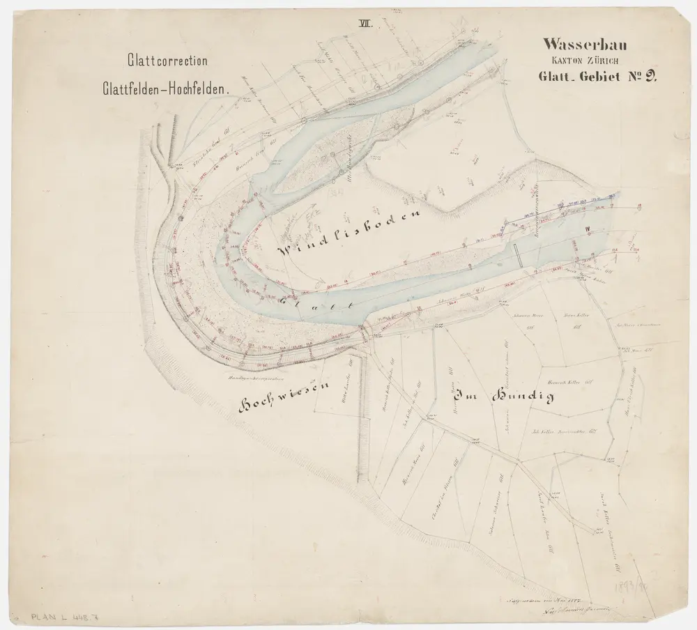 Bülach, Hochfelden, Glattfelden: Hochfelden bis zur Einmündung in den Rhein, Glattkorrektion; Grundrisse (Glatt-Gebiet Nr. 9): Blatt VII: Windlisboden in Glattfelden, Glattkorrektion; Grundriss (Glatt-Gebiet Nr. 9)