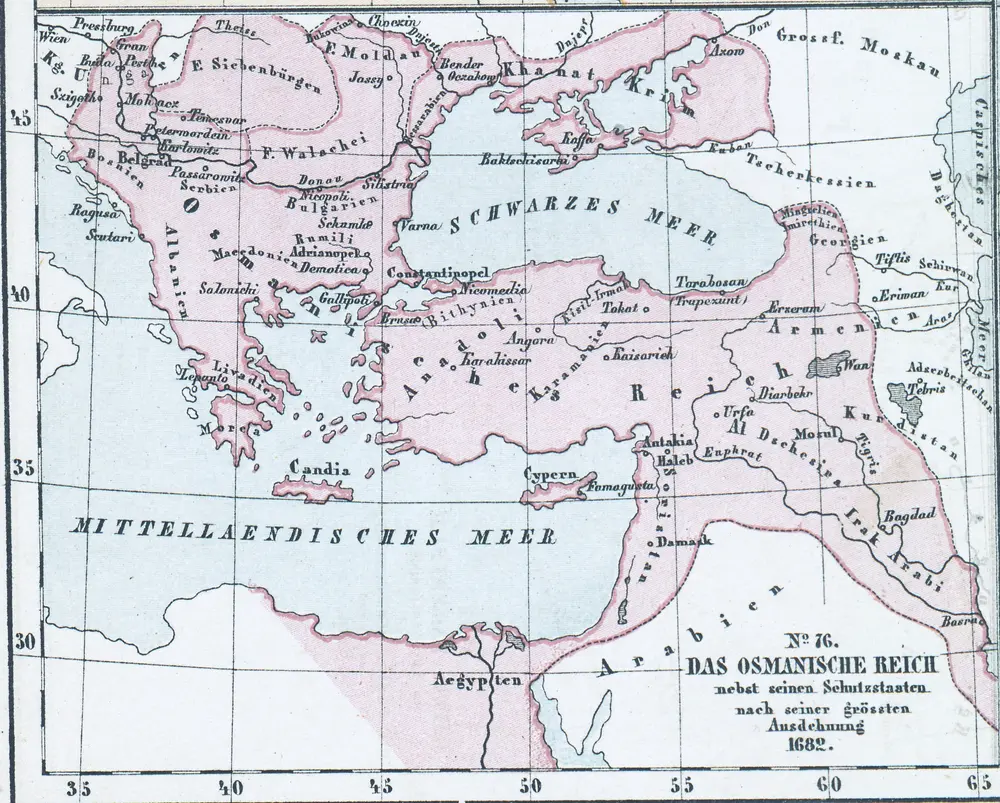 Das Osmanische Reich nebst seinen Schutzstaaten nach seiner grössten Ausdehnung 1682