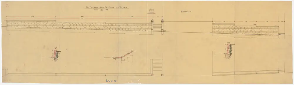 Horgen: Pfarrhaus, Stützmauer; Grundriss, Ansicht und Querschnitte