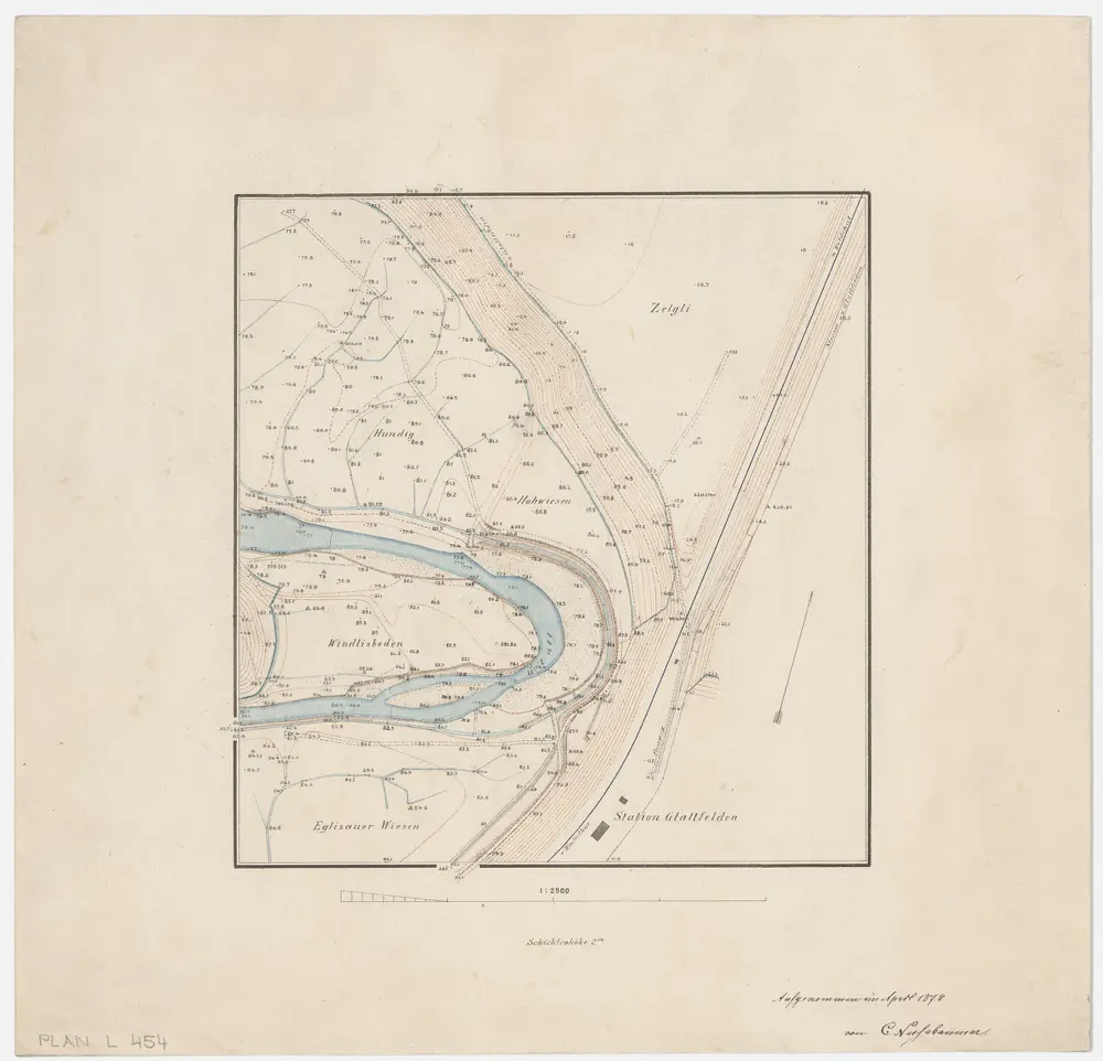 Glattfelden: Bei der Station in Glattfelden, Glattserpentine, vor der Korrektion; Grundriss