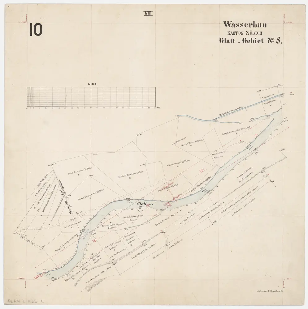 Rümlang bis Bülach: Glatt von der Mühle in Rümlang bis zum Zieglenwehr in Bülach; Grundrisse (Glatt-Gebiet Nr. 8): Blatt VIII: Glatt beim Wilenhof in Höri; Grundriss (Glatt-Gebiet Nr. 8)