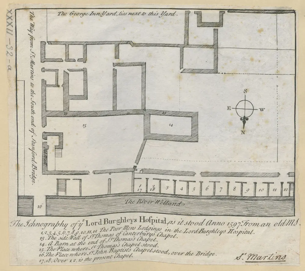 The Ichonography of ye Lord Burghleys Hospital, as it stood Anno 1597 ;