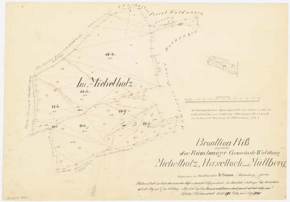 Rümlang: Gemeinde-, Genossenschafts- und Hubengenossenschaftswaldungen: Gemeindewaldungen Michelholz, Haselloch, Müliberg (Müllberg); Grundrisse