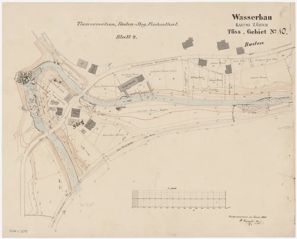 Fischenthal: Obere Töss von Boden bis Steg, Tösskorrektion; Situationsplan (Töss-Gebiet Nr. 10, Blatt 2)