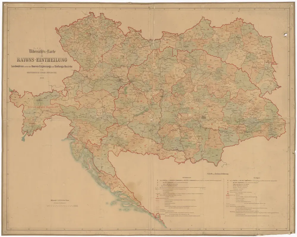 Uibersichts-Karte der Rayons-Eintheilung der Landwehren so wie der Heeres-Ergänzungs und Stellungs-Bezirke in der Oesterreich-Ungar. Monarchie