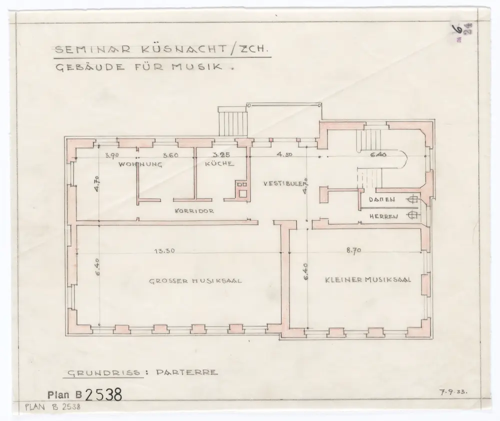 Küsnacht: Seminar, Musikgebäude, Erdgeschoss; Grundriss