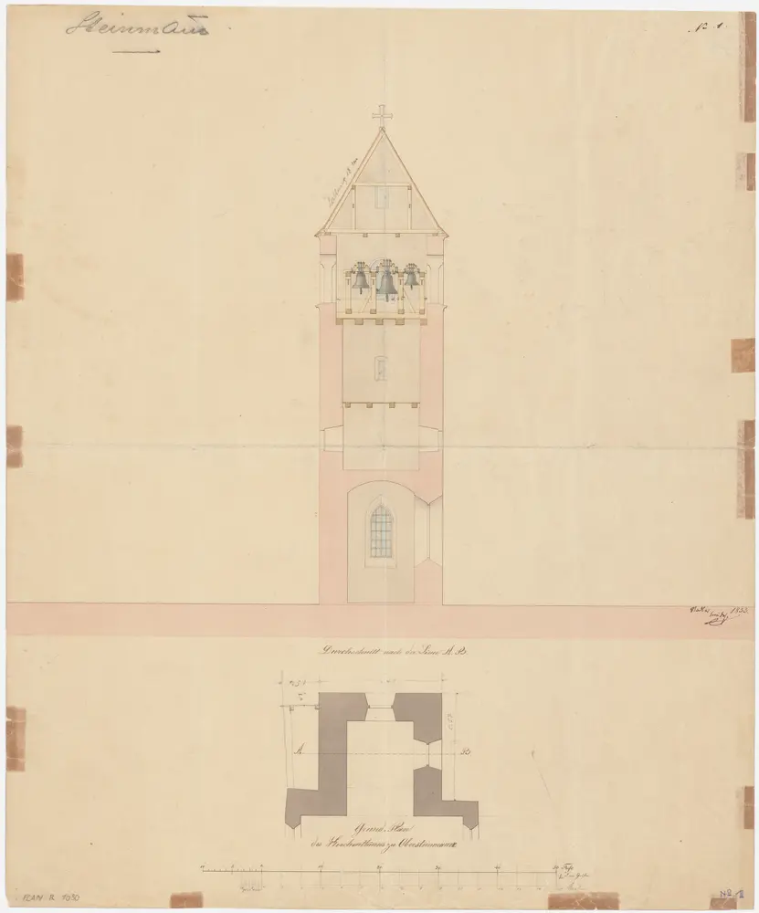 Steinmaur: Kirchturm; Grundriss und Querschnitt (Nr. 1)