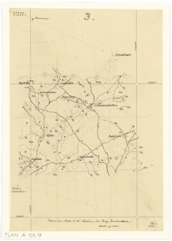 Vorlagen für die Topographische Karte des Kantons Zürich (Wild-Karte): Kopien aus anderen Kartenwerken für ausserkantonale Gebiete: Lanzenneunforn