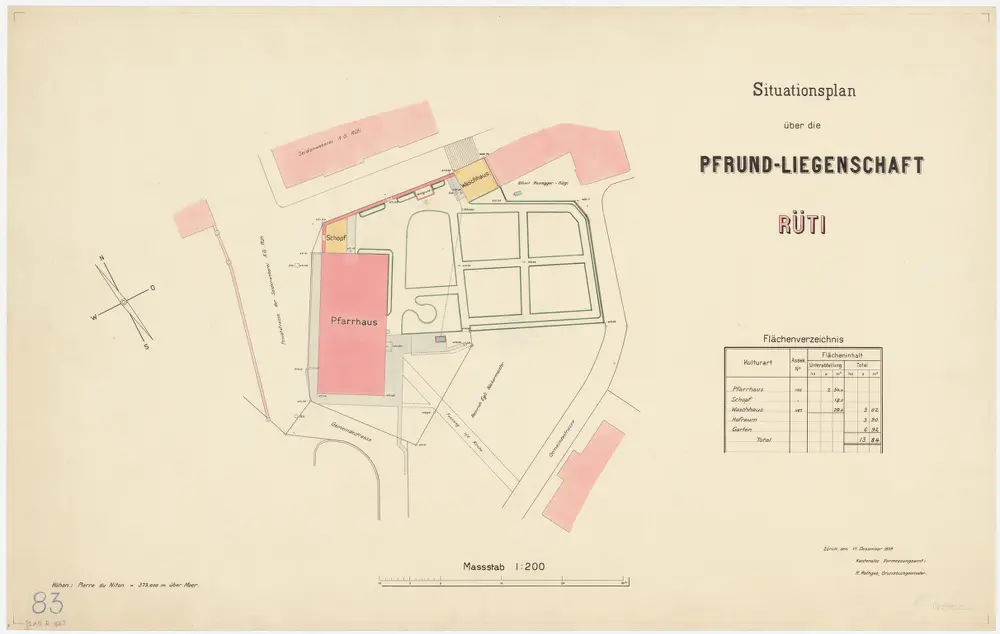 Rüti: Pfrundliegenschaft mit Pfarrhaus und Umgebung; Grundriss