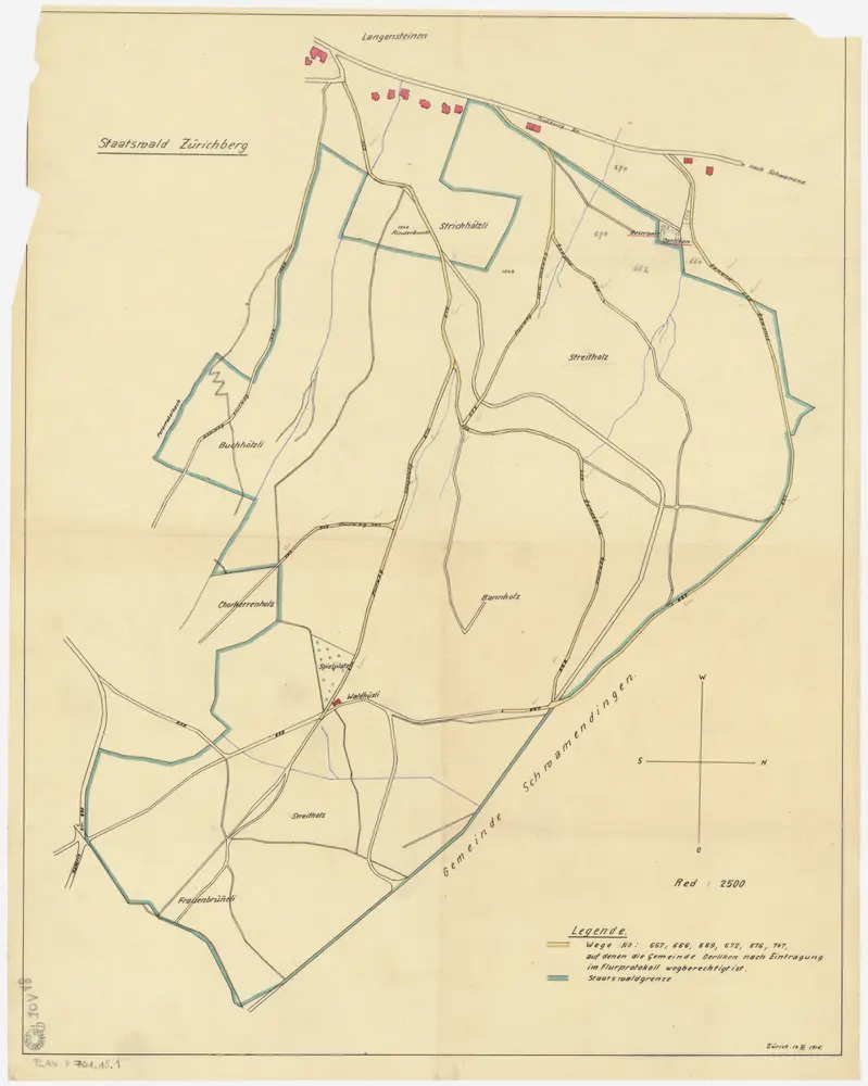 Hirslanden, Hottingen, Oberstrass, Schwamendingen, Zürich: Spital- und Staatswaldungen auf dem Zürichberg und dem Adlisberg: Grundriss