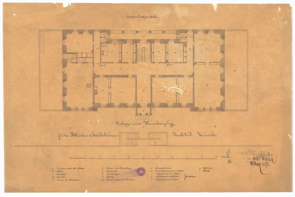 Blinden- und Taubstummenanstalt, Künstlergasse: Projekt einer Wasserheizung; 2. Erdgeschoss; Grundriss