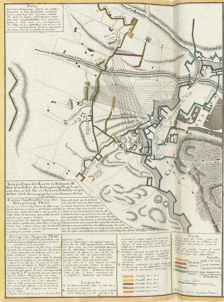 Kriegs-Expedit. Karte in Böhmen III Blat in welcher die Belagerung Prag A. 1742 [...] [=] Carte des Expeditions de Guerre en Boheme [...] [Karte], in: [Atlas factice], S. 437.