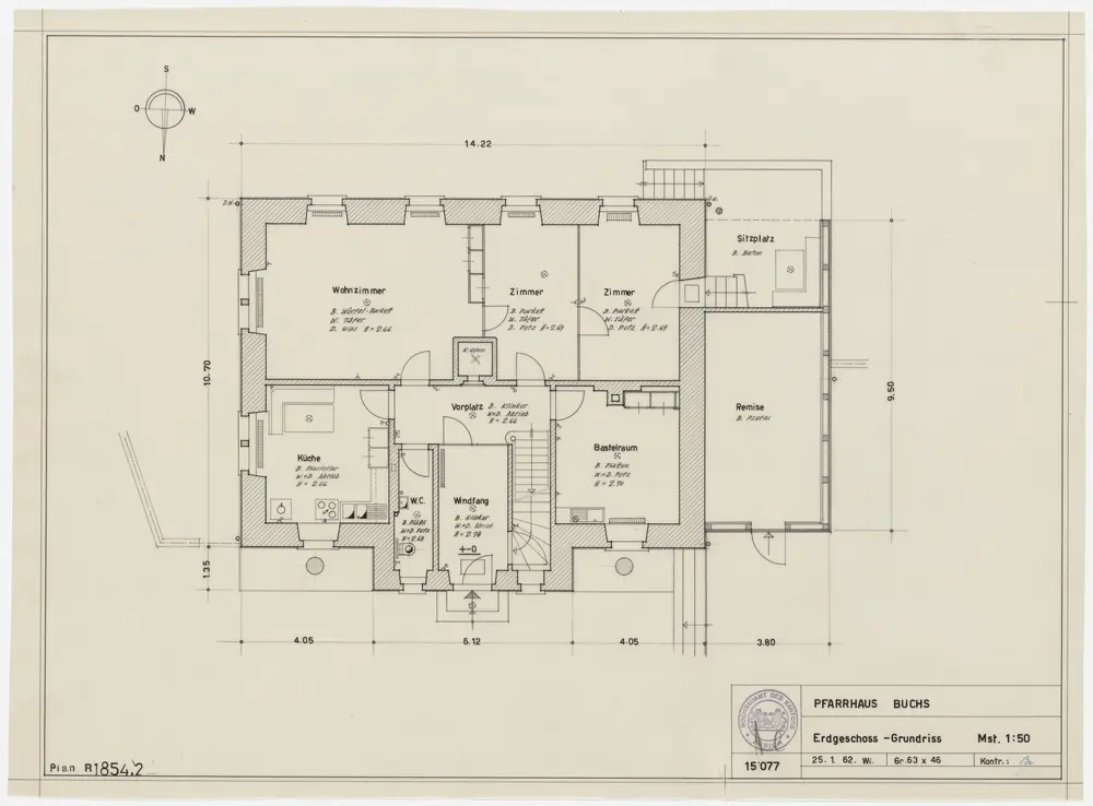 Buchs: Pfarrhaus: Erdgeschoss; Grundriss