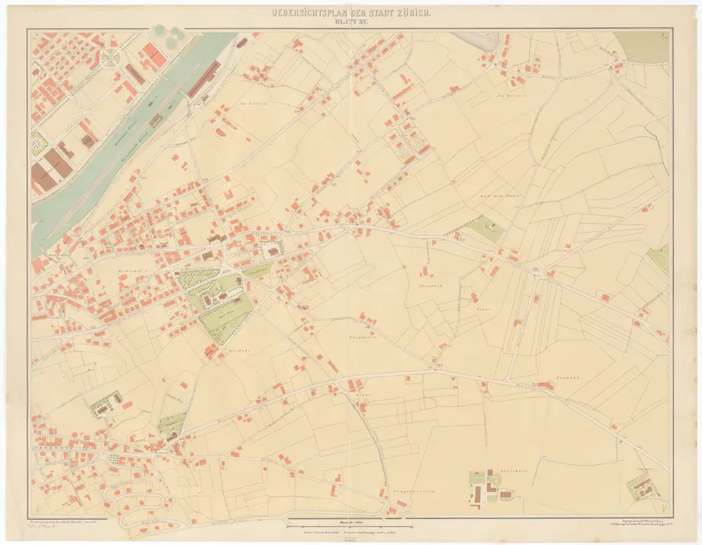 Übersichtsplan der Stadt Zürich und der umliegenden Gemeinden in 23 Blättern: Blatt XV: Teile von Oberstrass, Unterstrass, Wipkingen und des Industriequartiers