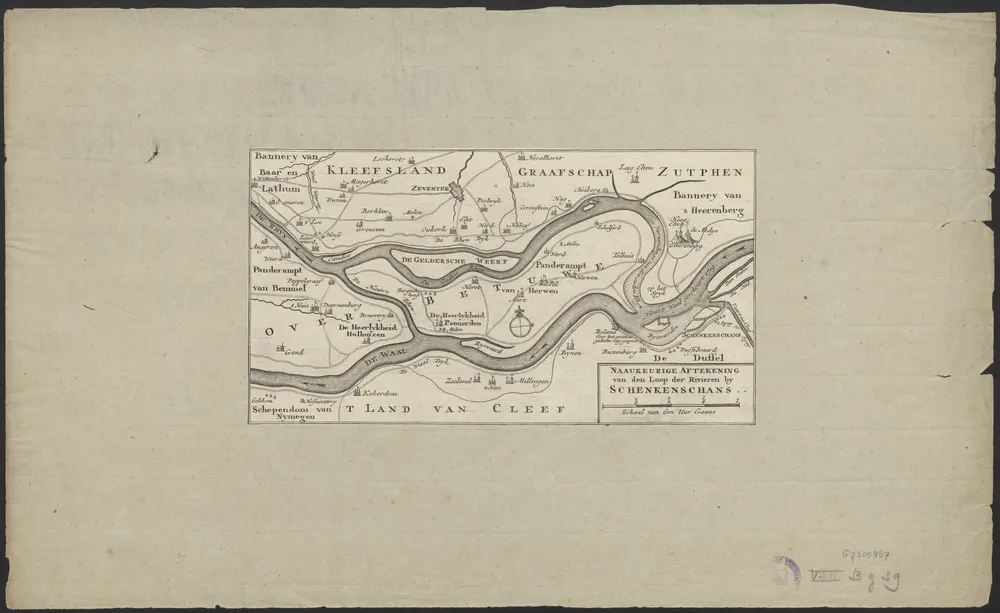 Naaukeurige aftekening van den loop der rivieren by Schenkenschans.