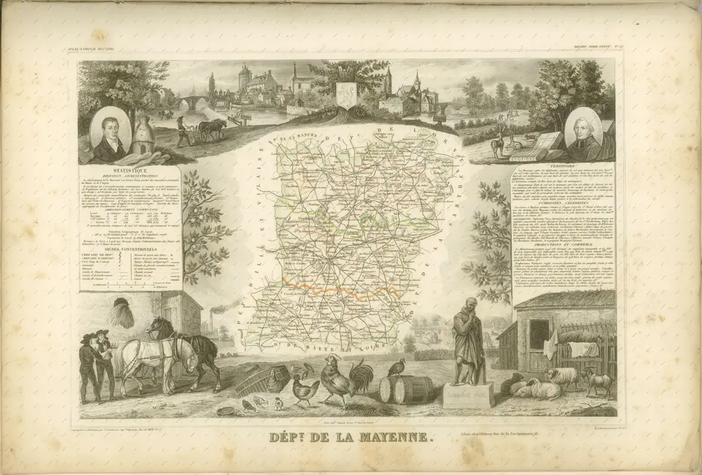 mapa z atlasu "Atlas National Illustré des 86 Départements et des Possessions de la France Divisé par Arrondissements, Cantons et Communes, avec le tracé de toutes les routes, chemins de fer et canaux"