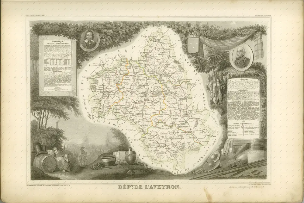 mapa z atlasu "Atlas National Illustré des 86 Départements et des Possessions de la France Divisé par Arrondissements, Cantons et Communes, avec le tracé de toutes les routes, chemins de fer et canaux"