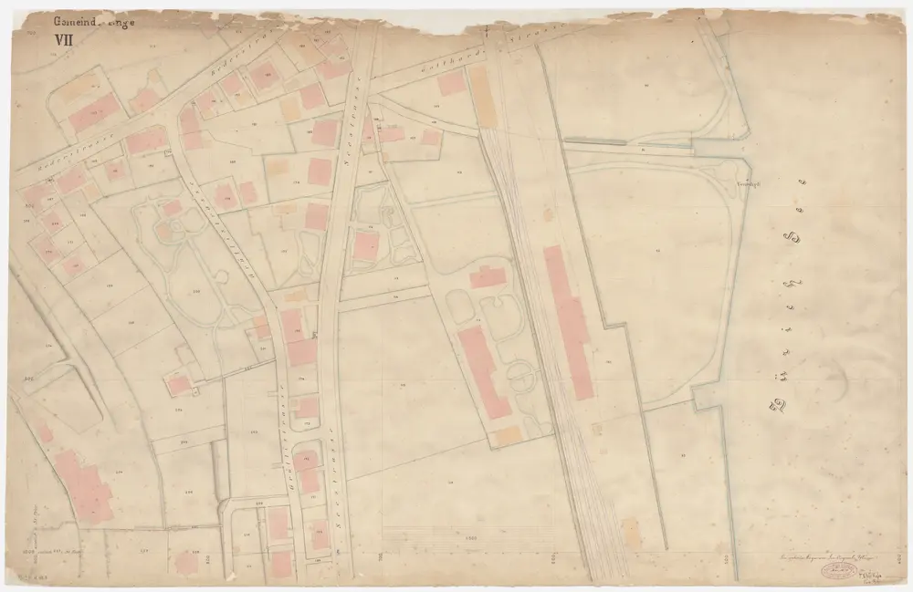 Enge: Gemeinde; Katasterpläne und Kataster-Ergänzungspläne: Blatt VII: Gegend bei Bederstrase, Grütlistrasse, Seestrasse und Gotthardstrasse; Situationsplan