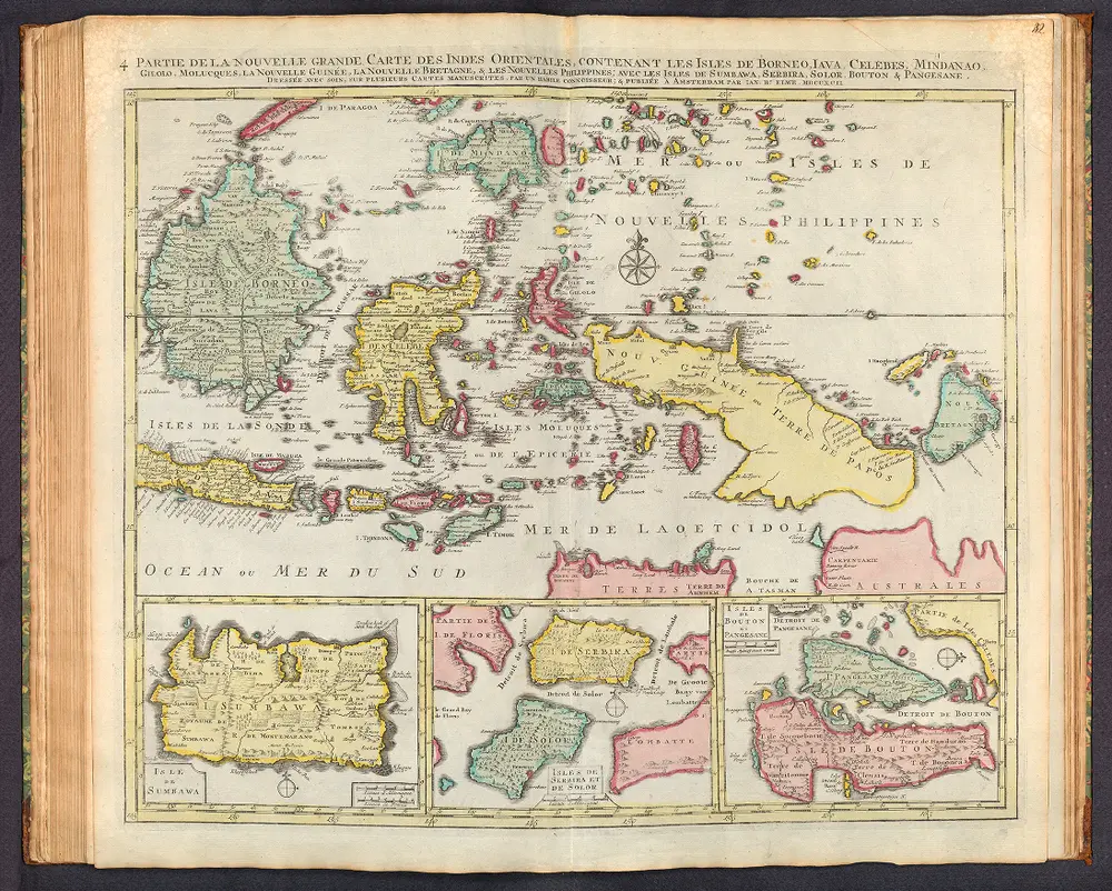 4 Partie de la nouvelle grande carte des Indes Orientales, contenant les Isles de Borneo, Java, Celebes, Mindanao, Gilolo, Molucques, La Nouvelle Guinée, La Nouvelle Bretagne, & les Nouvelles Philippines; avec les Isles de Sumbawa, Serbira, Solor, Bouton & Pangesane ...