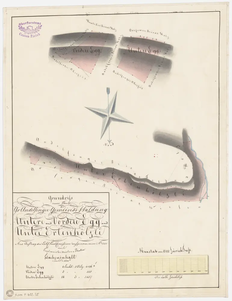 Andelfingen (damals Grossandelfingen): Gemeindewaldung: Unteri Egg, Vorderi Egg (Egghölzli), Unteres Erlenhölzli; Grundrisse