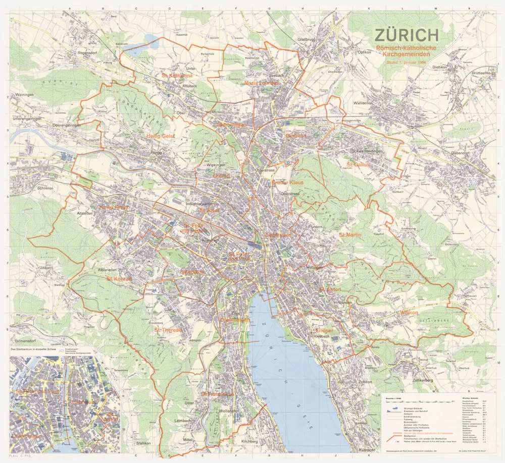 Römisch-katholische Kirchgemeinden auf dem Gebiet der Stadt Zürich am 01.01.1964; Übersichtsplan