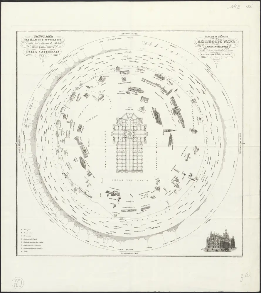 Panorama orografico e pittoresco della città e contorni di Milano preso salla somità della cattedrale