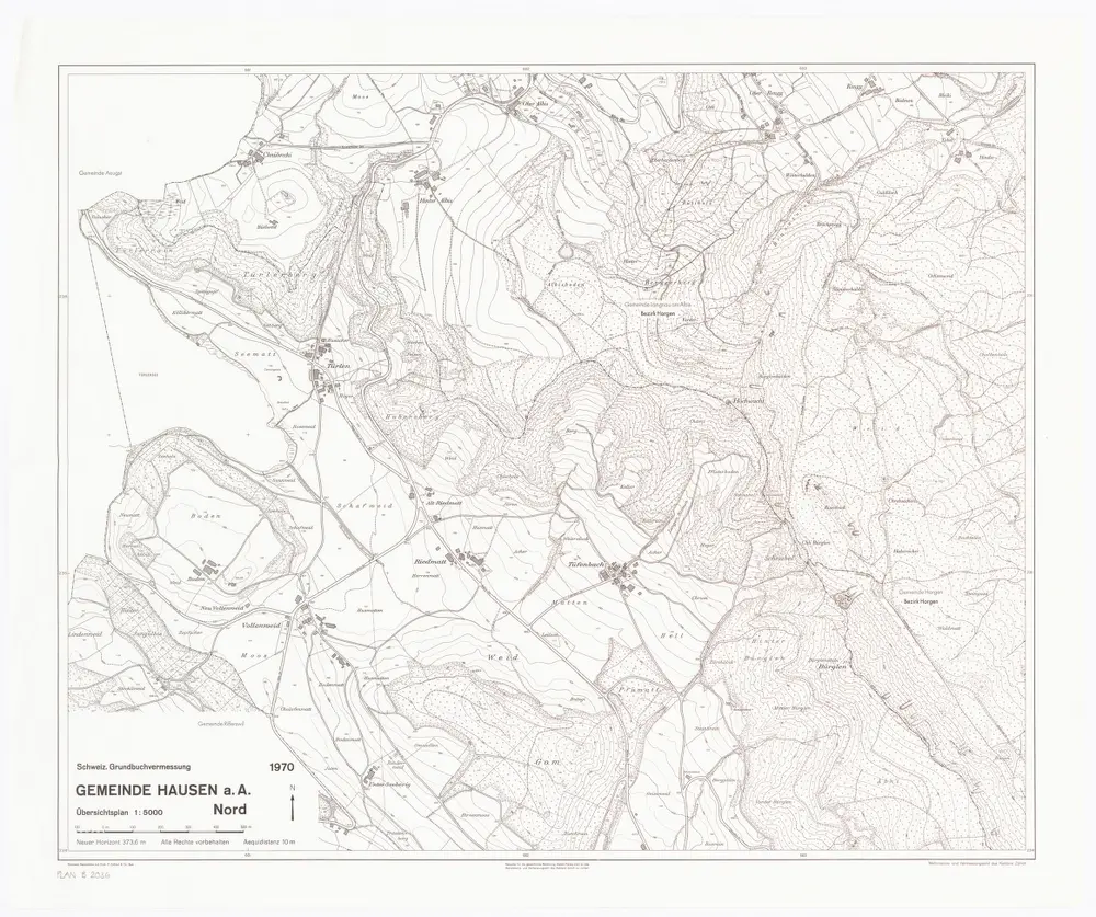 Hausen am Albis: Nördlicher Teil der Gemeinde; Übersichtsplan (Schweizerische Grundbuchvermessung)