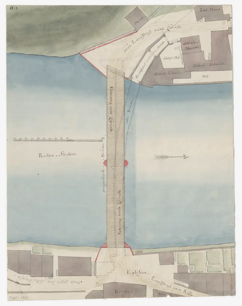 Eglisau: Projektierte Rheinbrücke mit Umgebung; Grundriss