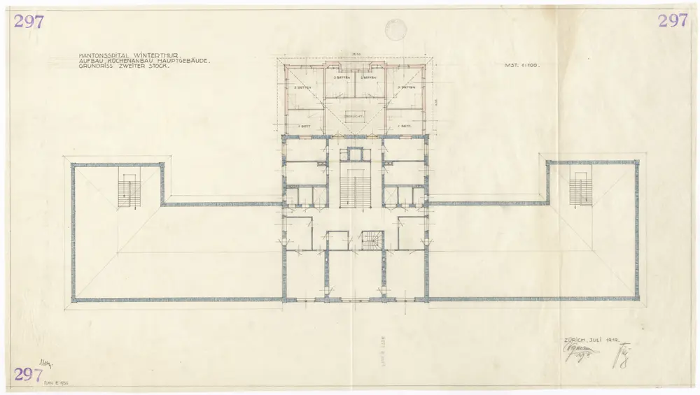 Winterthur: Kantonsspital, Hauptgebäude, Aufbau Küchenanbau, 2. Stock; Grundriss (Nr. 297)