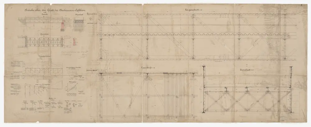 Opfikon: Brücke über die Glatt bei Oberhausen; Seitenansicht, Grundrisse und Schnitte