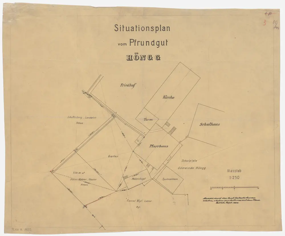 Höngg: Pfrundlokalität mit Kirche, Pfarrhaus und Umgebung; Grundriss (Nr. 3)