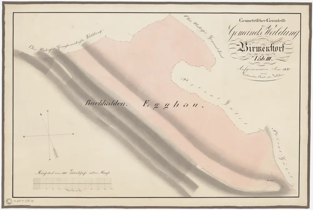 Birmensdorf: Gemeinde- und Genossenschaftswaldungen: Gemeindewaldungen Egghau, Buehalden (Buchhalden); Grundriss (Tab. III)