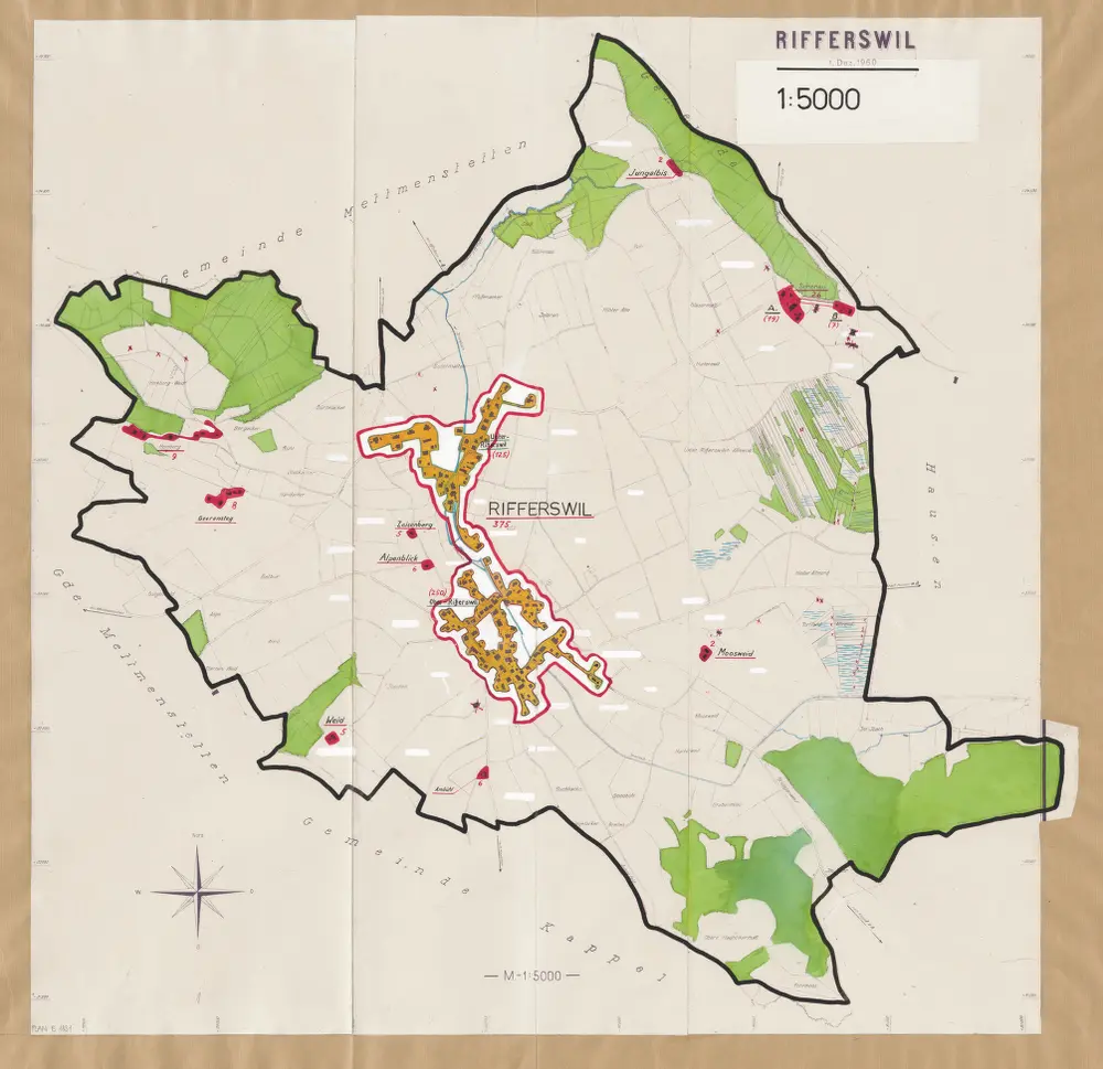 Rifferswil: Definition der Siedlungen für die eidgenössische Volkszählung am 01.12.1960; Siedlungskarte Nr. 25