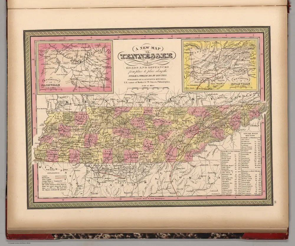 New Map of Tennessee with its Canals, Roads & Distances