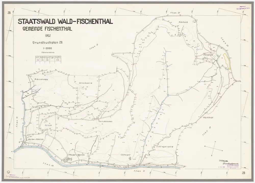 Wald, Fischenthal, Goldingen SG: Waldungen: Fischenthal: Staatswaldungen Frässenegg, Strick, Strickweid, Strickboden, Bleichi, Chleger, Chlegerweid, Hüslibüel, Langegg, Bärloch, Früetobel; Grundriss