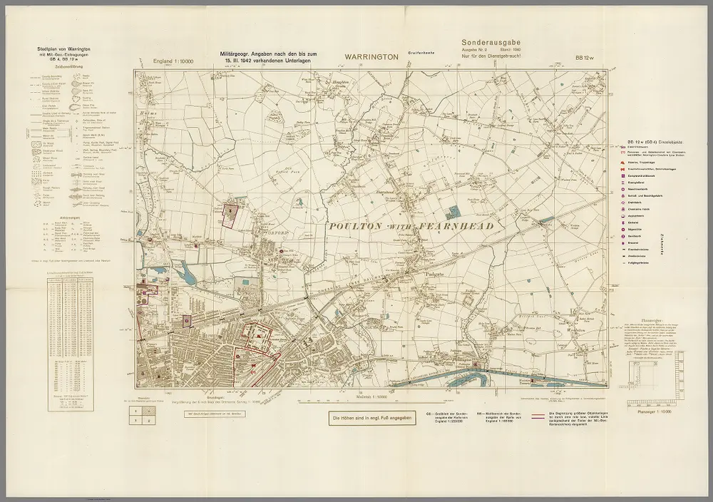 Street Map of Warrington, England with Military-Geographic Features.  BB 12w.