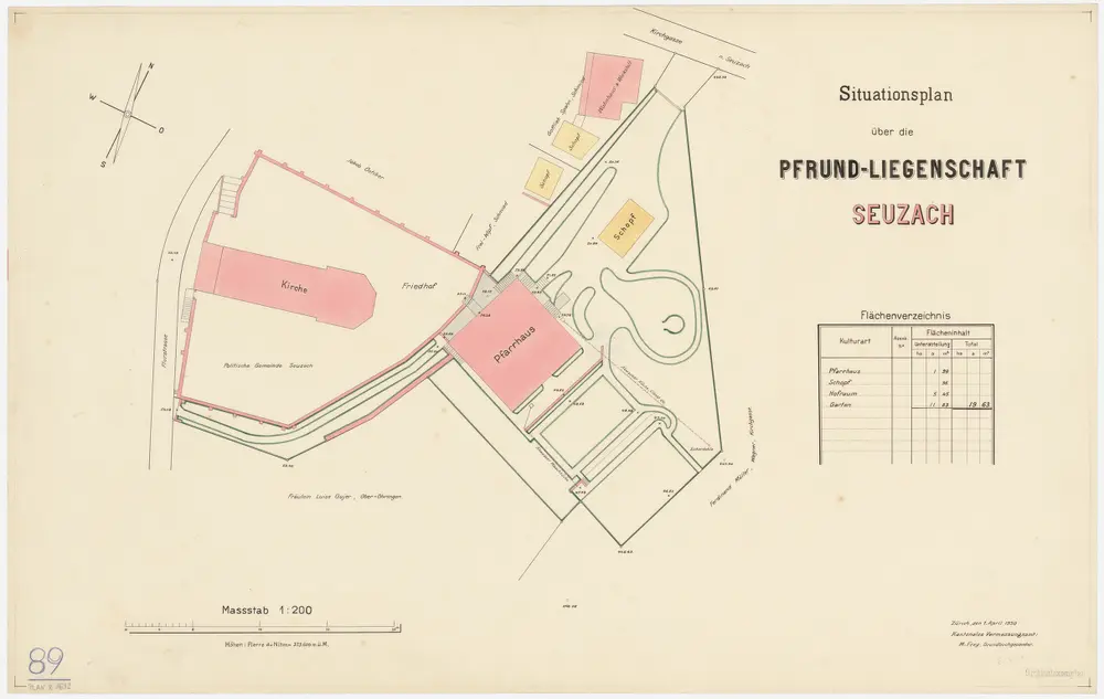 Seuzach: Pfrundliegenschaft mit Kirche, Pfarrhaus und Umgebung; Grundriss