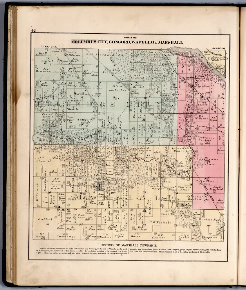 Parts of Columbus City, Concord, Wapello, & Marshall, Louisa County, Iowa.