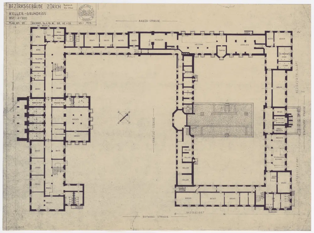 Zürich: Bezirksgebäude, Keller; Grundriss
