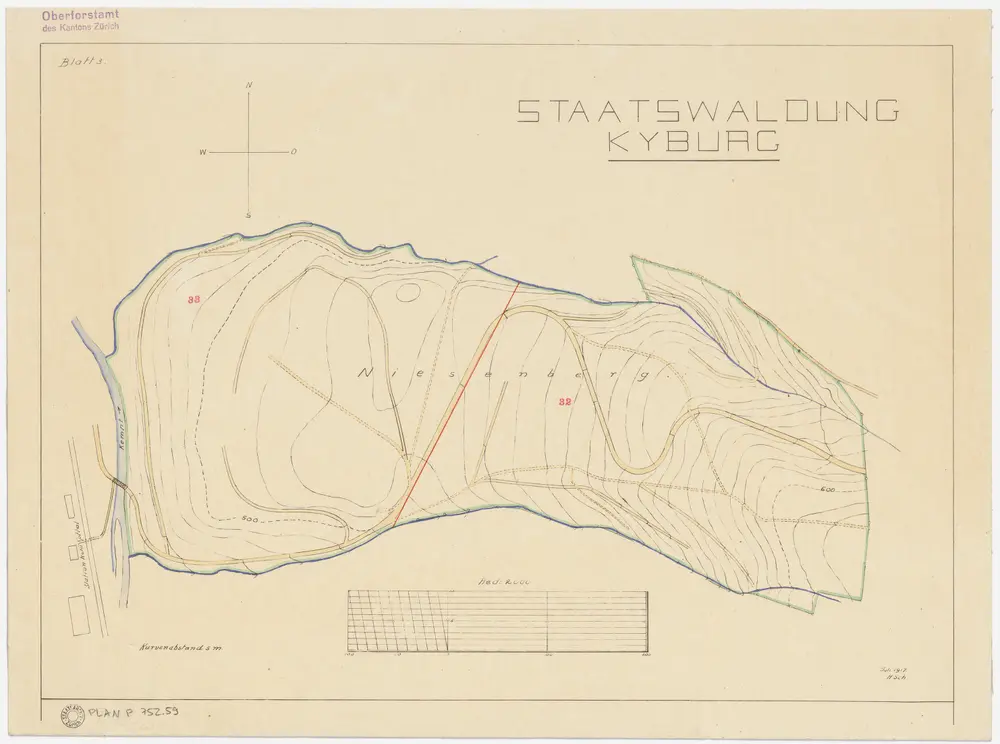 Kyburg, Töss, Illnau-Effretikon (damals Illnau), Schlatt: Staatswaldung: Töss: Niesenberg; Grundriss (Blatt 3)